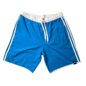 Adidas Swim Trunks Mens Large Blue FJ3364 3-Stripe Mesh Lined Board Shorts